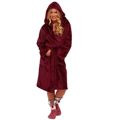 Women's Long Bathrobe With Belt Red - Shop at LoveMi