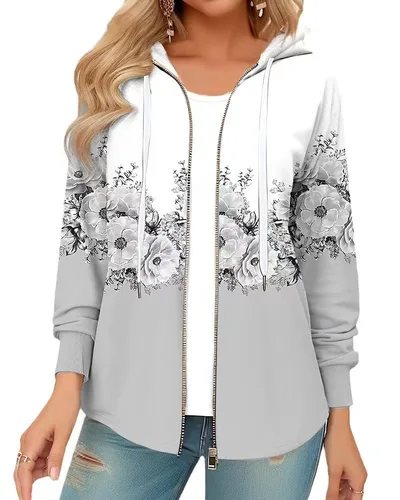 Casual Printed Full zip Cardigan Coat Gray - Shop at LoveMi