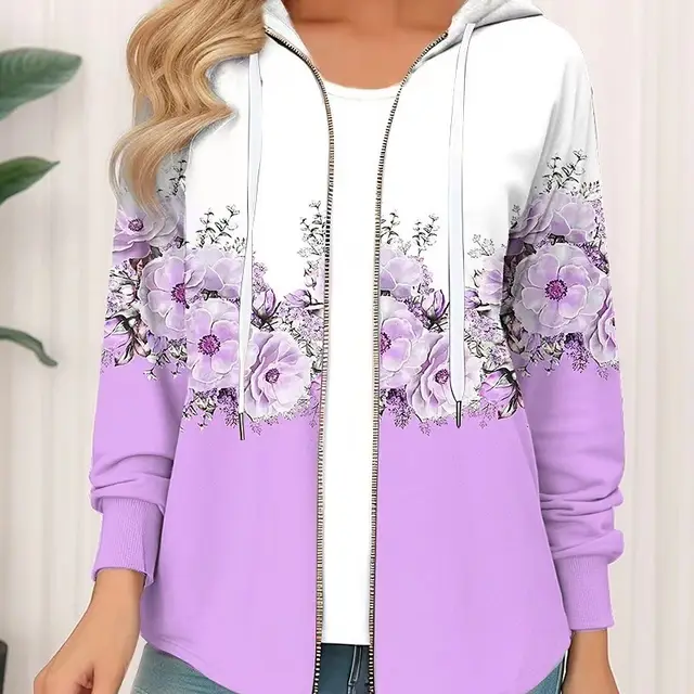 Casual Printed Full zip Cardigan Coat Violet - Shop at LoveMi