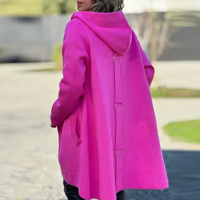 Autumn And Winter New Hooded Long Sleeve Solid Color Woolen Coat Rose Red - Shop at LoveMi
