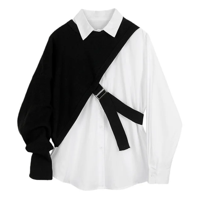 Irregular Design Shawl Vest White Shirt Two piece Set White - Shop at LoveMi