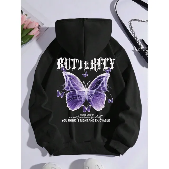 Purple Butterfly Sports Hooded Top Women's Sweater Black - Shop at LoveMi