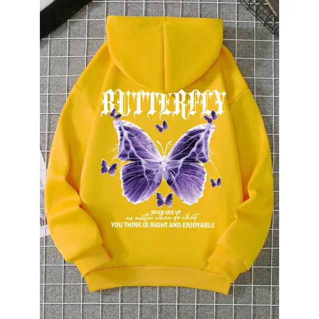 Purple Butterfly Sports Hooded Top Women's Sweater Yellow - Shop at LoveMi