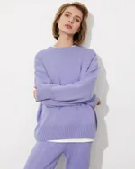 Women's Round Neck Solid Color Pullover Leisure Sweater - Purple