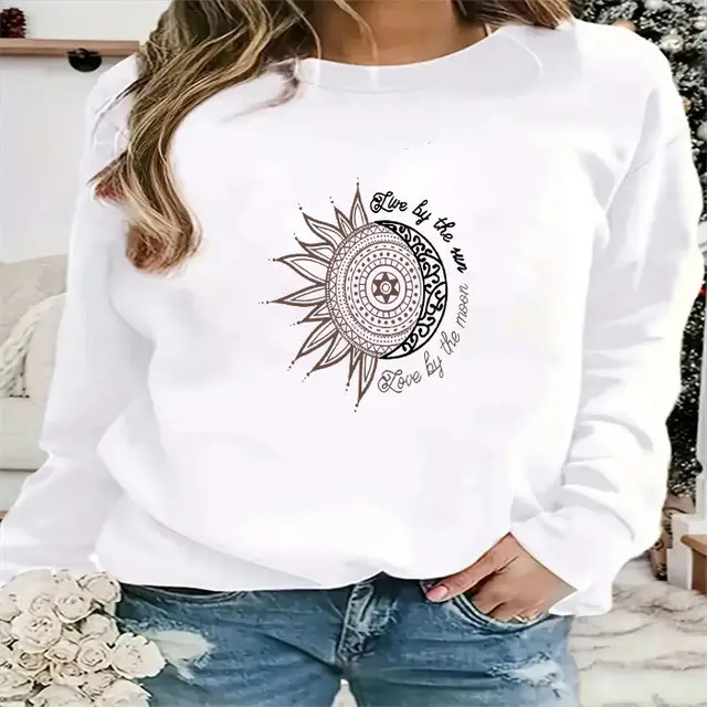 Trendy Round Neck Sweater Autumn Printing White - Shop at LoveMi