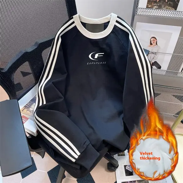 Fashion Brand Autumn And Winter Round Neck Long Sleeve Top Black Velvet - Shop at LoveMi