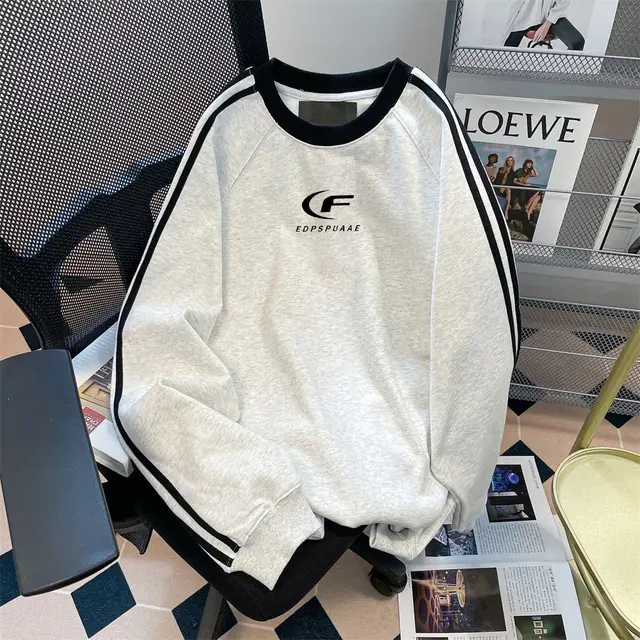 Fashion Brand Autumn And Winter Round Neck Long Sleeve Top Light Gray - Shop at LoveMi