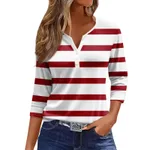 Women's T-shirt V-neck Three-button Printed Short-sleeved Top - 66Color