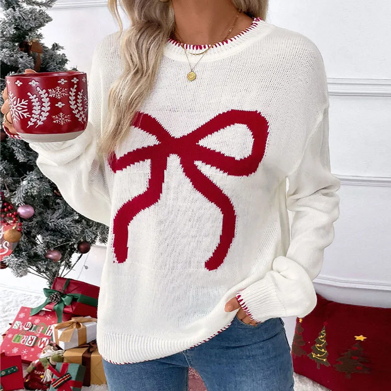 Autumn And Winter European And American Fashion Loose-fitting Long Sleeves Round Neck Christmas Sweater - Beige - View 1