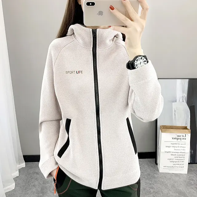Autumn And Winter Fleece Sweater Women's Cardigan Hooded Coat Beige Apricot - Shop at LoveMi