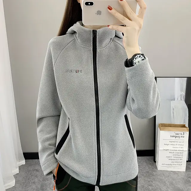 Autumn And Winter Fleece Sweater Women's Cardigan Hooded Coat Gray Blue - Shop at LoveMi