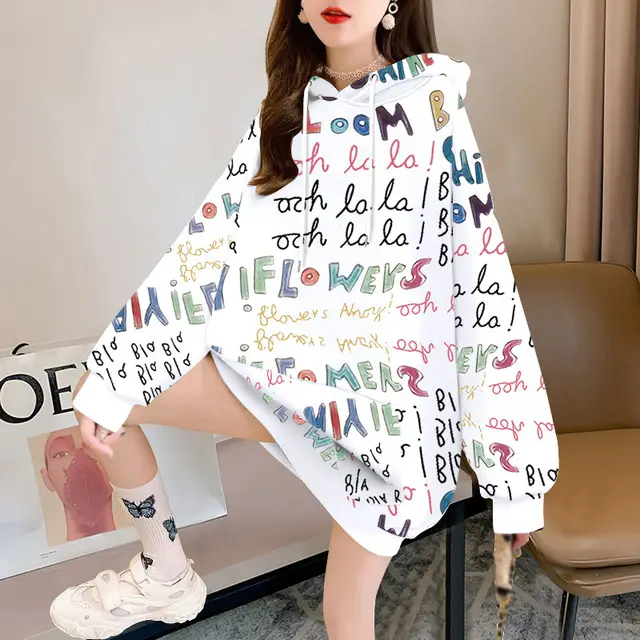 High end Hooded Sweater Women's Mid length White With Velvet - Shop at LoveMi