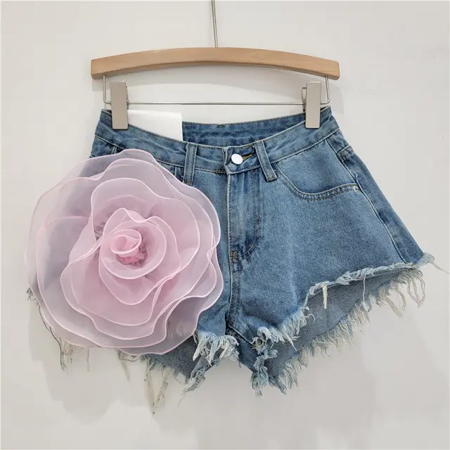 Women's Three dimensional Flower Denim Shorts Blue 12165 - Shop at LoveMi