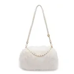 Autumn And Winter Fashion Shoulder Bags Pearl Chain Crossbody Bag Versatile Commuting Armpit Plush Female Bag - Beige