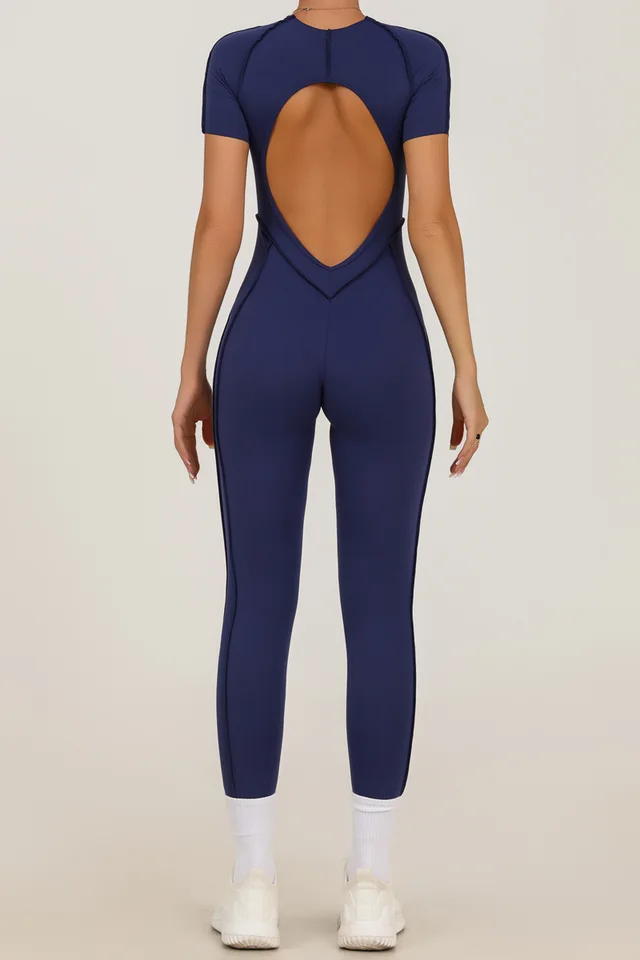 New Three dimensional Split Line Tight Sports Short Sleeve Rompers Purplish Blue - Shop at LoveMi