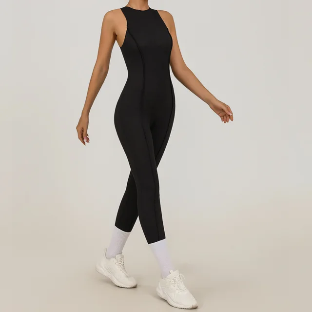 High Elastic Quick drying Sleeveless Three dimensional Sports Yoga Jumpsuit Black - Shop at LoveMi