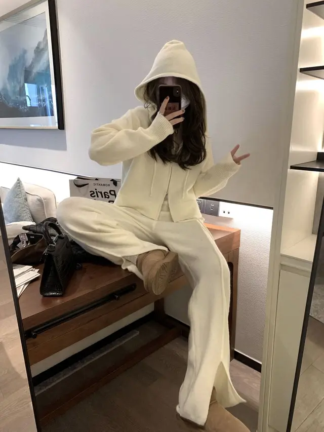 Idle Style Europe Station Hooded Sweater Cardigan Suit White - Shop at LoveMi