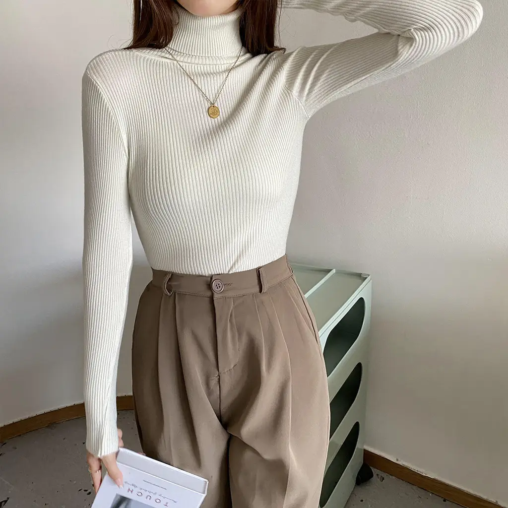 Basic All-matching Thickened Sweater Turtleneck - Apricot