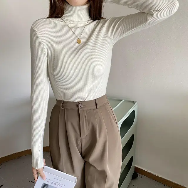 Basic All matching Thickened Sweater Turtleneck Apricot - Shop at LoveMi