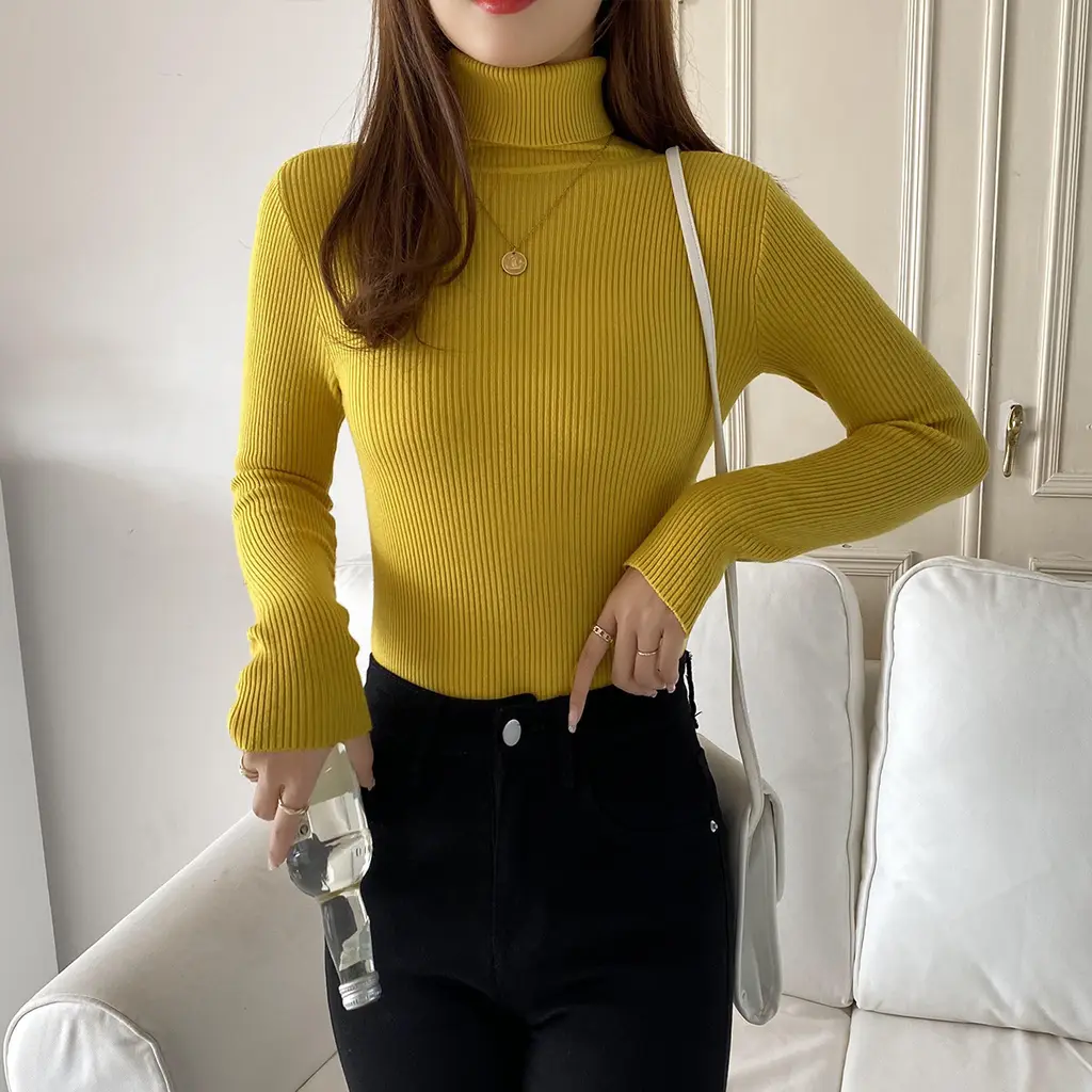 Basic All-matching Thickened Sweater Turtleneck - Yellow