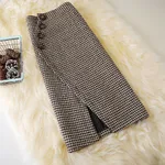 Design Houndstooth Midi Skirt - Coffee Color