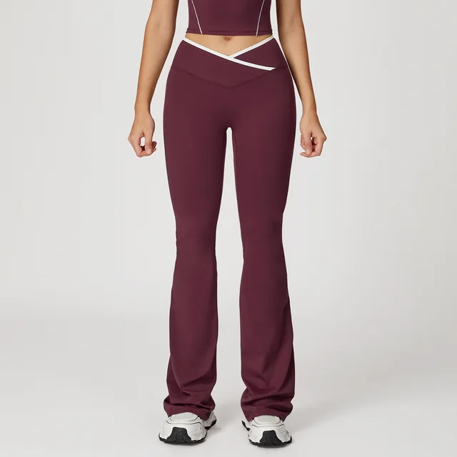 Women's Skinny Yoga Pants Micro pull Cross High Waist Dark Purple - Shop at LoveMi