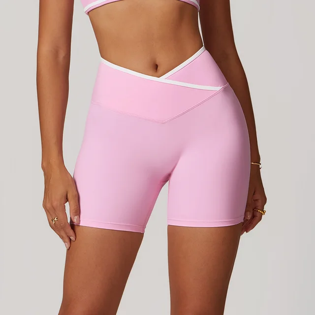 Skinny Hip Raise Sports High Waist Yoga Shorts Cherry Blossom Powder - Shop at LoveMi