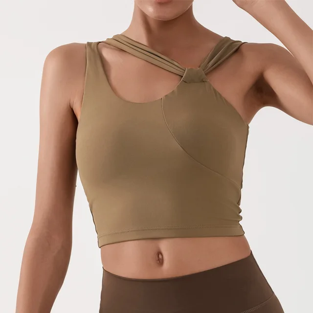 Yoga Vest Naked Women Skin friendly Sports Top Deep Khaki - Shop at LoveMi