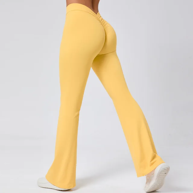 Ladies' Hip Lifting Yoga V Waist Bell bottom Pants Yellow - Shop at LoveMi