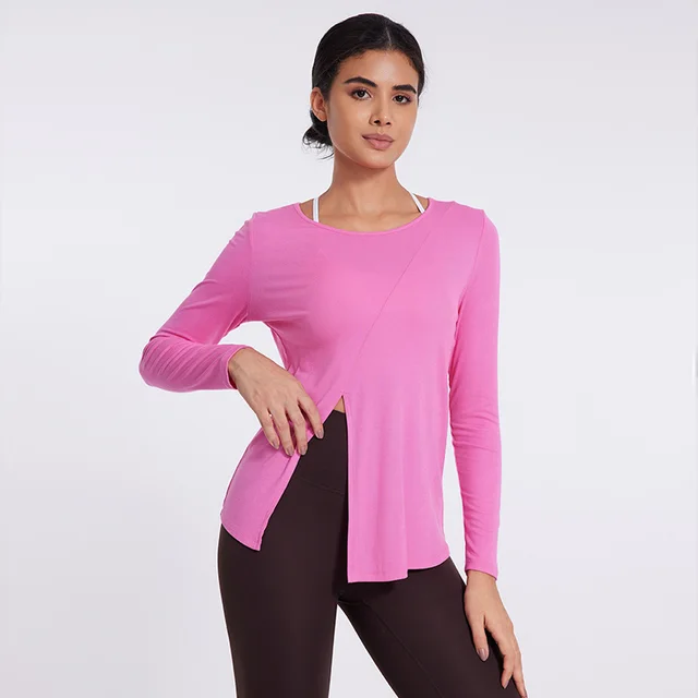 Sports Long Sleeve Yoga Wear Women's Thin Sports Top Rose Pink - Shop at LoveMi