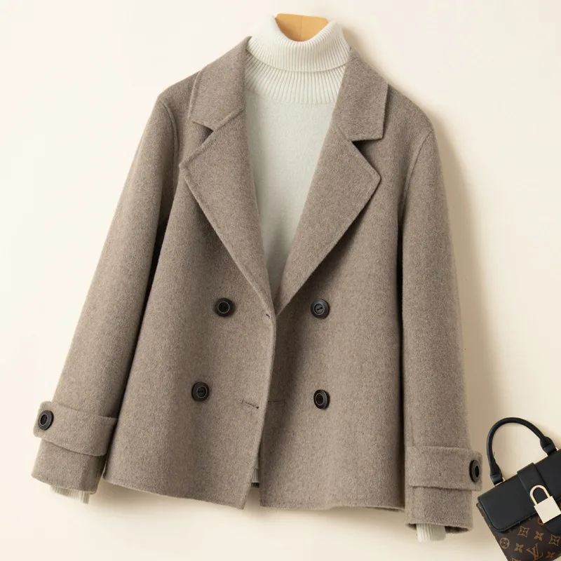 Reversible Cashmere Coat Women's Short Suit Jacket - Brown