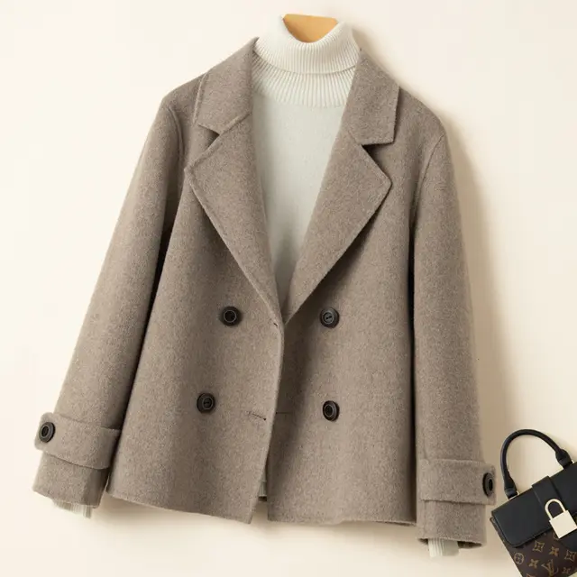 Reversible Cashmere Coat Women's Short Suit Jacket Brown - Shop at LoveMi