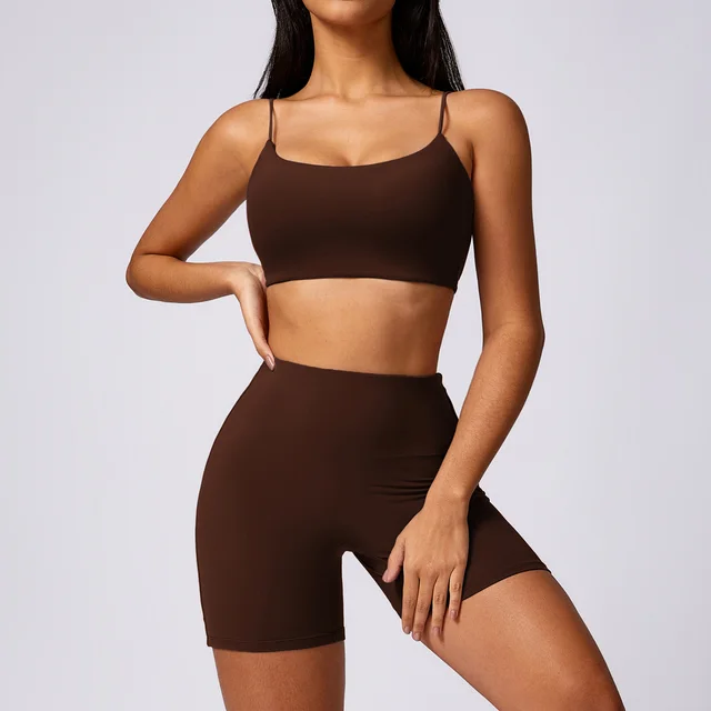 Quick drying Tight Brushed Casual Running Workout Exercise Outfit Women Bra Set Dark Coffee - Shop at LoveMi