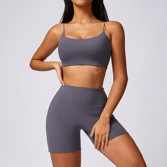 Quick drying Tight Brushed Casual Running Workout Exercise Outfit Women Bra Set Gray - Shop at LoveMi
