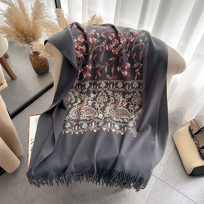 Women's Ethnic style Embroidered Outer Shawl Gray - Shop at LoveMi