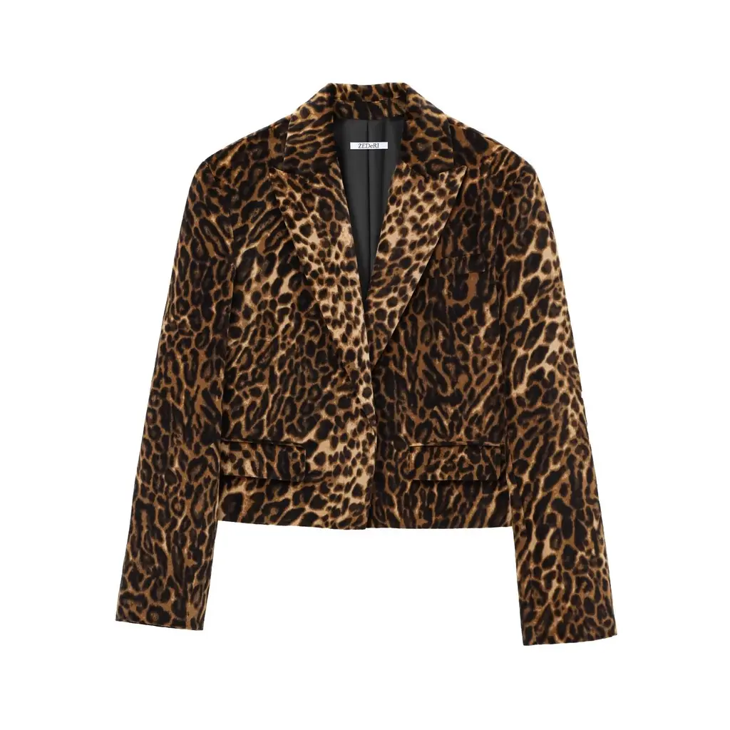 Animal Print Velvet Short Suit Coat Skirt Suit - Coat