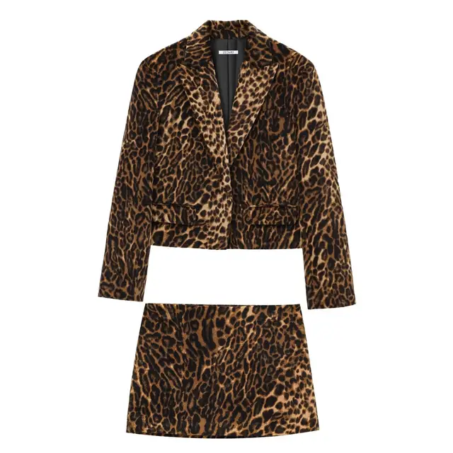Animal Print Velvet Short Suit Coat Skirt Suit Suit - Shop at LoveMi