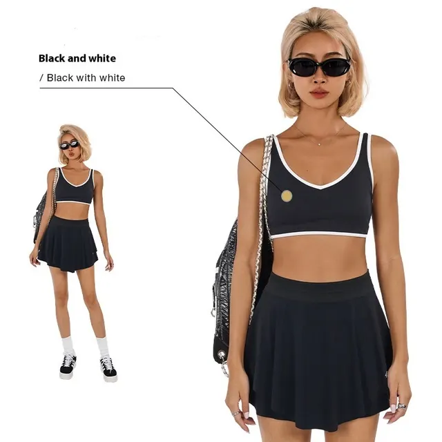 Contrast Color Low Intensity Sports Underwear Women's Yoga Clothes Pilates Training Top Black Top - Shop at LoveMi