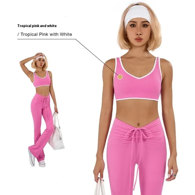Contrast Color Low Intensity Sports Underwear Women's Yoga Clothes Pilates Training Top Pink Top - Shop at LoveMi