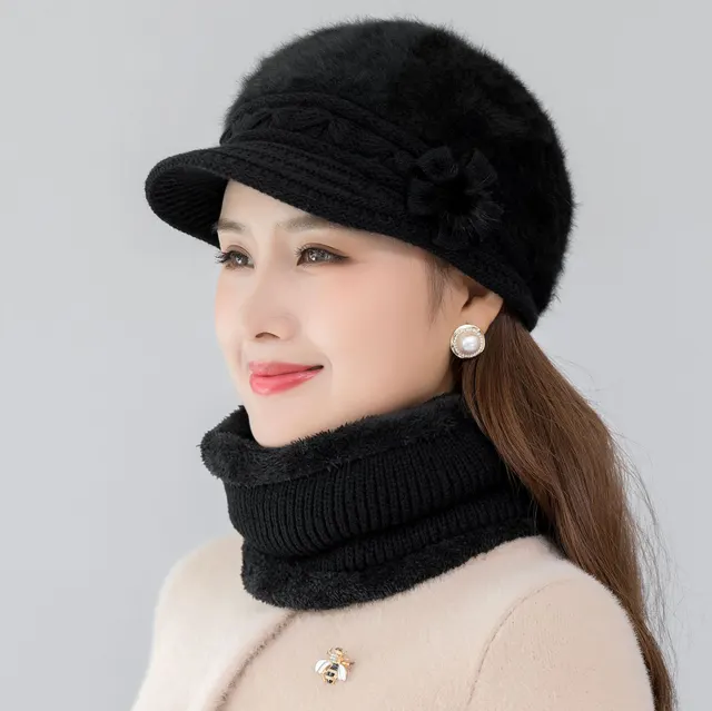 Suit Women's Winter Thickening Warm Hat Knitted Wool Light Hat Black - Shop at LoveMi
