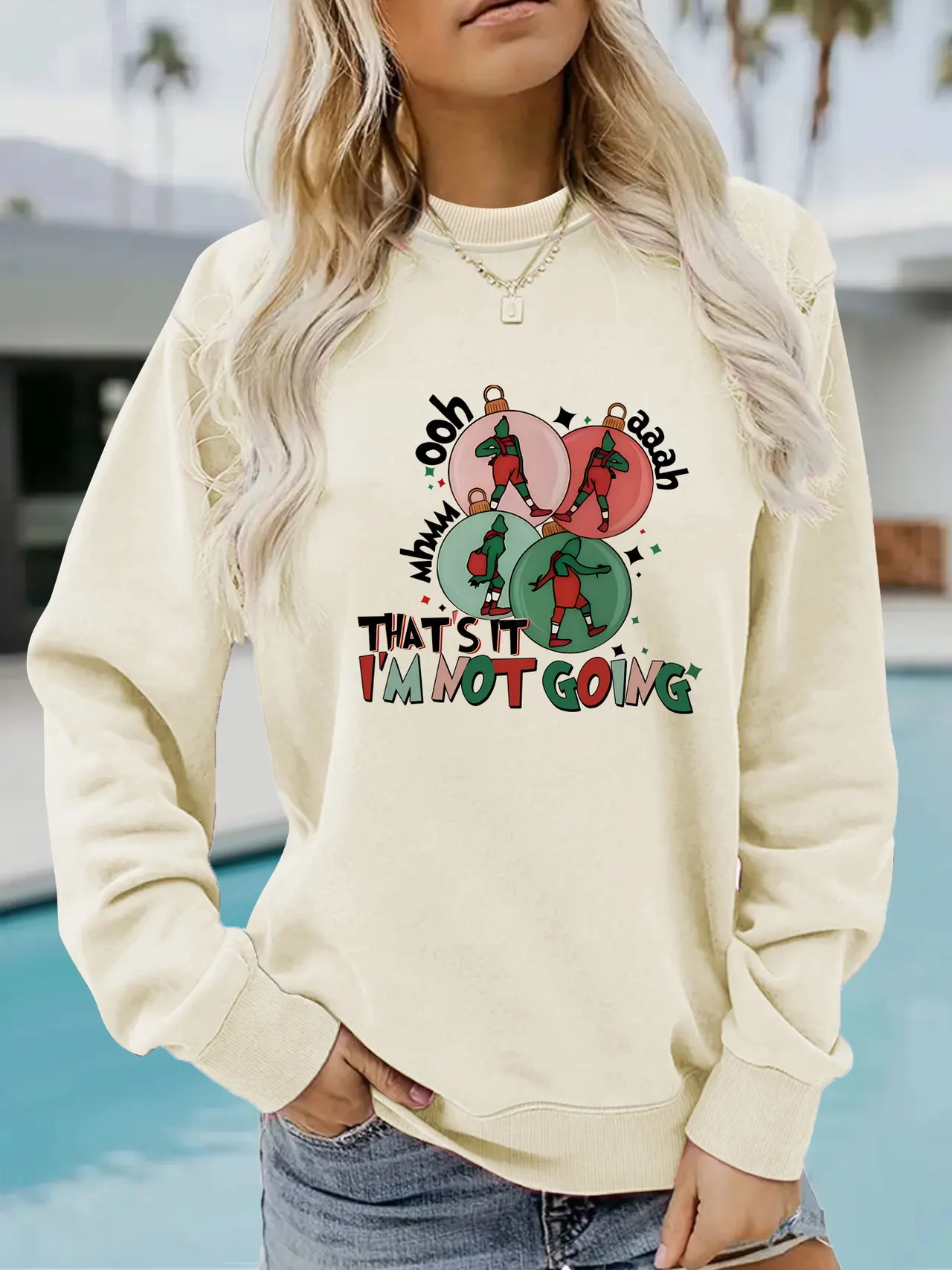 I'm Not GOING Pattern Printed Casual Hoodie - Apricot