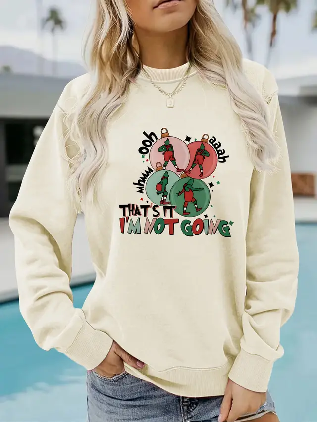 I'm Not GOING Pattern Printed Casual Hoodie Apricot - Shop at LoveMi