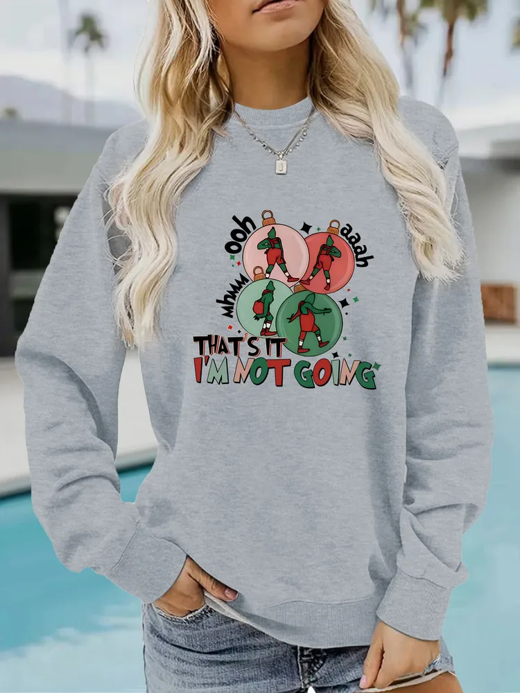 I'm Not GOING Pattern Printed Casual Hoodie Gray - Shop at LoveMi