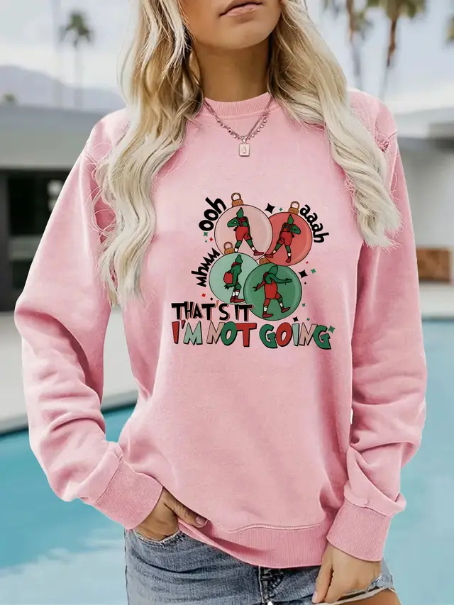 I'm Not GOING Pattern Printed Casual Hoodie Pink - Shop at LoveMi