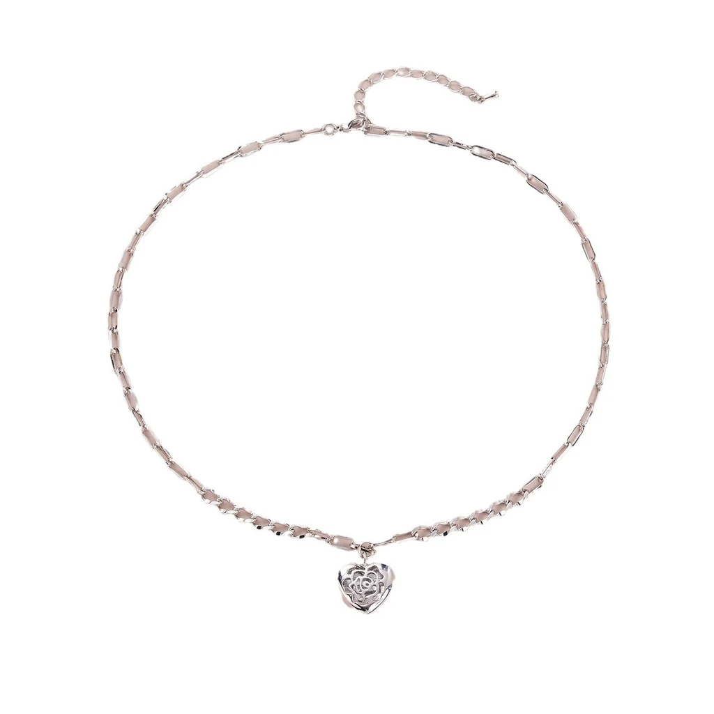 Hollow Love Pendant O-shaped Chain Silver - Silver