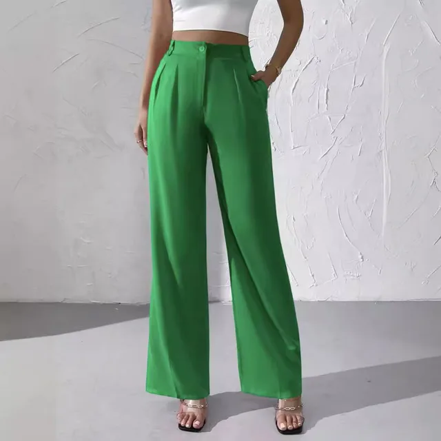 Women's Fashionable Elegant Solid Color Suit Pants Green - Shop at LoveMi