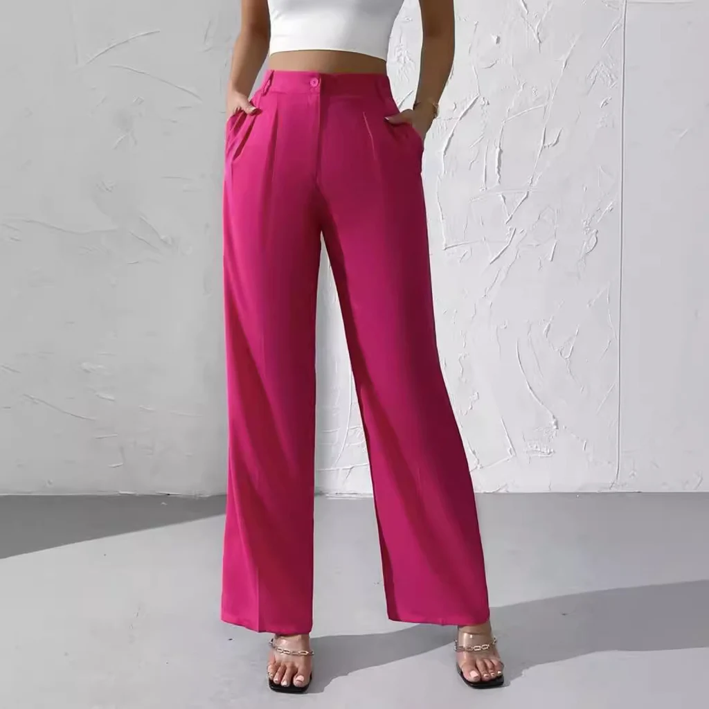 Women's Fashionable Elegant Solid Colour Suit Pants - Rose Red