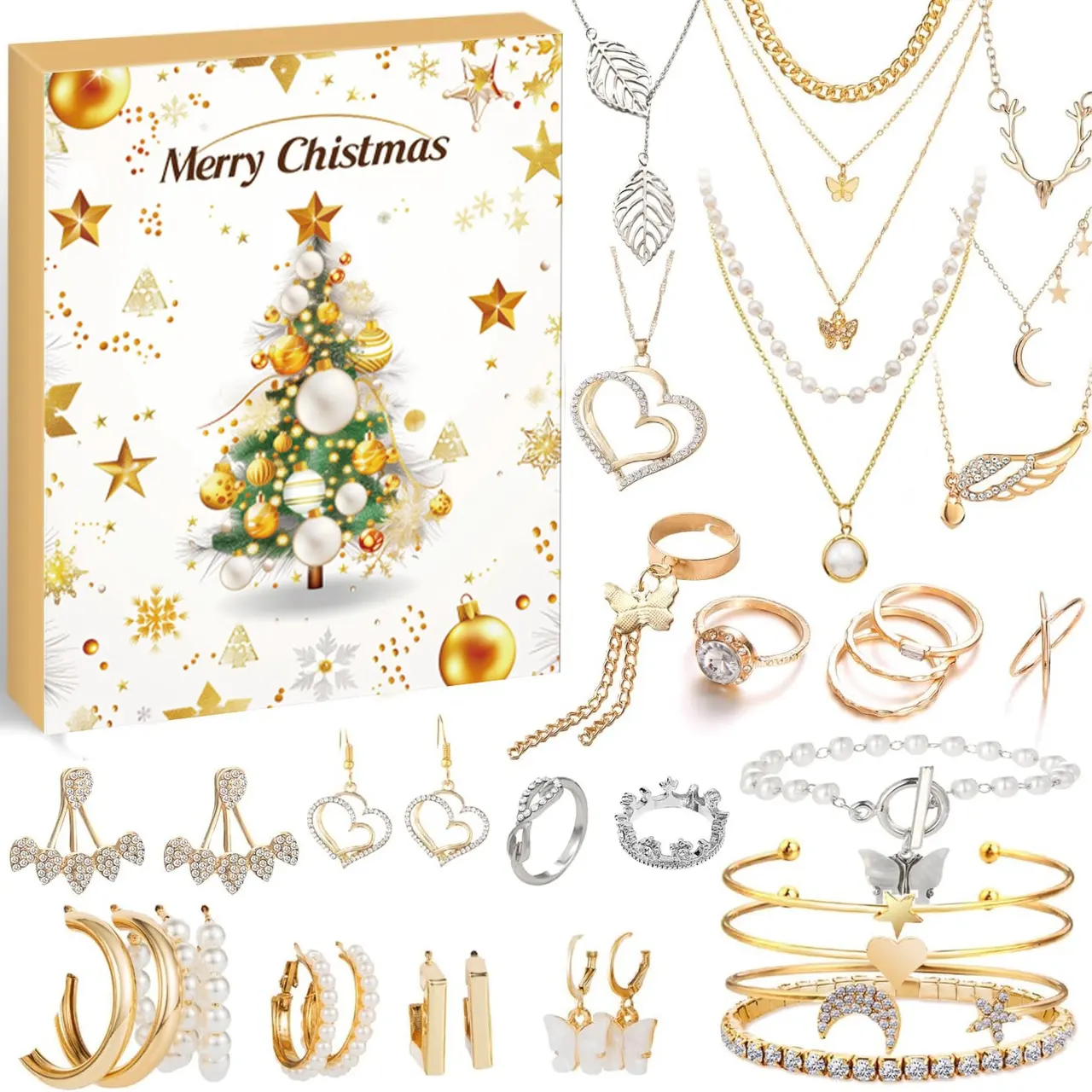 DIY Creative Kids Bracelet Ornament 24 Grid Calendar Christmas Surprise Blind Box Silver Set - Ornament D