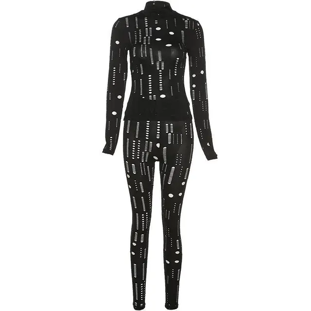 Women's New Sexy Cutout Ripped High Waist Tight Trousers Leisure Sports Suit Women Black - Shop at LoveMi