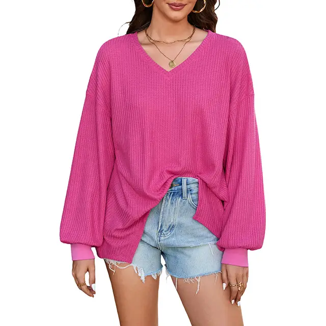 Women's Casual Loose All match Bottoming Shirt Top Rose Red - Shop at LoveMi